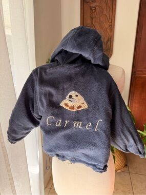 Vintage Reversible Carmel California Hooded Jacket Kids XS Navy Tan